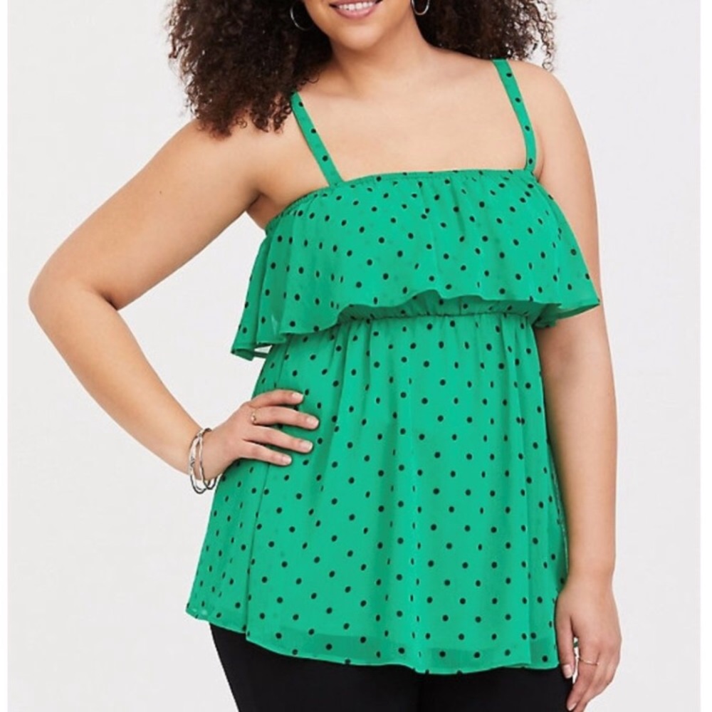 Torrid size 2 green/black dots flowy top . NWOT